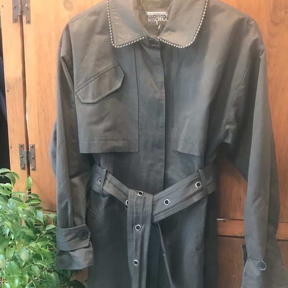 Badgley Mischka  Long Grey Trench Coat - Size Small - Picture 2 of 7